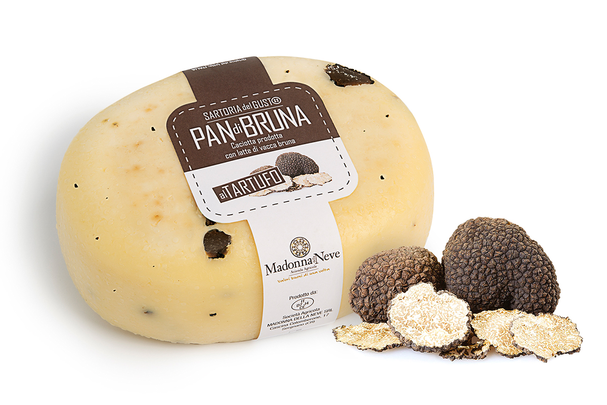 Formaggio Pan di Bruna al Tartufo razza bruna, formaggi artigianali, produzione casearia